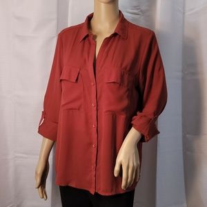 Red button up blouse